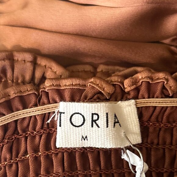 Storia NWT SZM Copper Brown Milkmaid Smocked Peasant Top Romantic Boho Glam - Picture 8 of 9